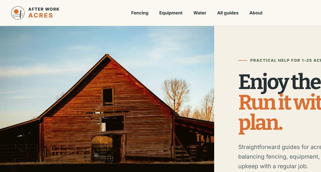 After Work Acres completed website homepage