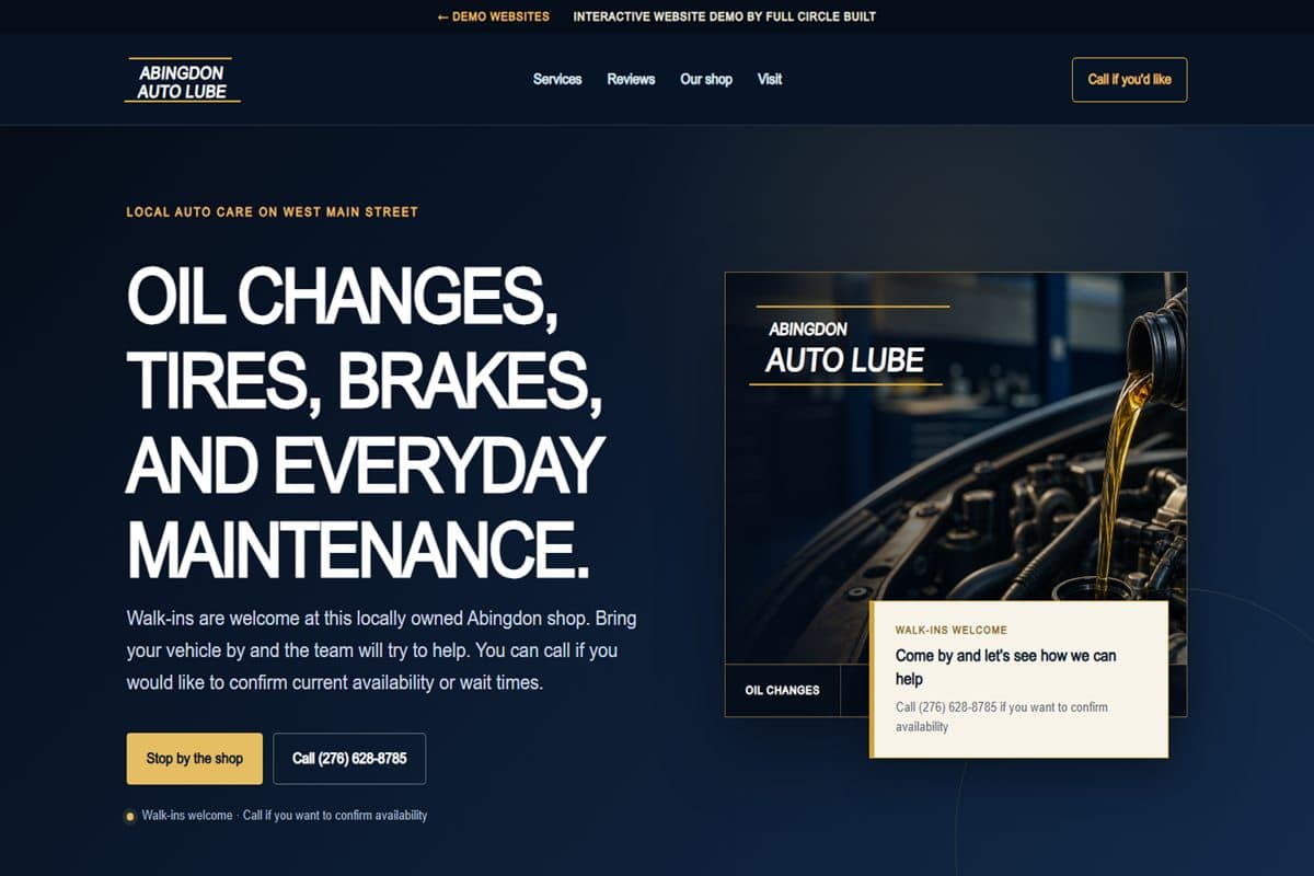 Preview of the Abingdon Auto Lube demo website