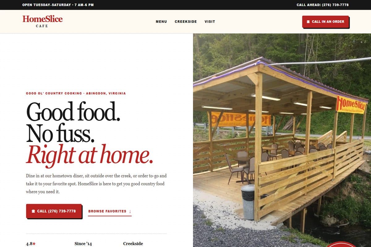 Preview of the HomeSlice Cafe demo website
