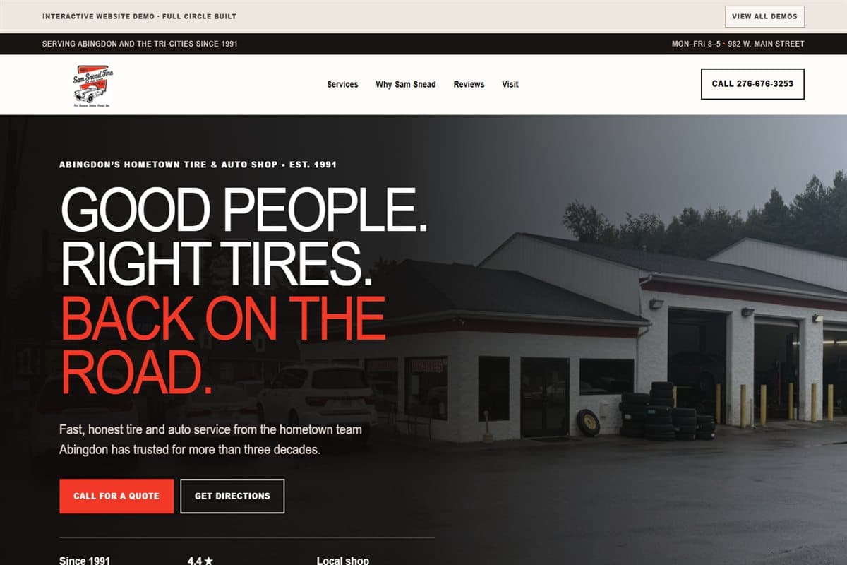 Preview of the Sam Snead Tire & Auto Service demo website